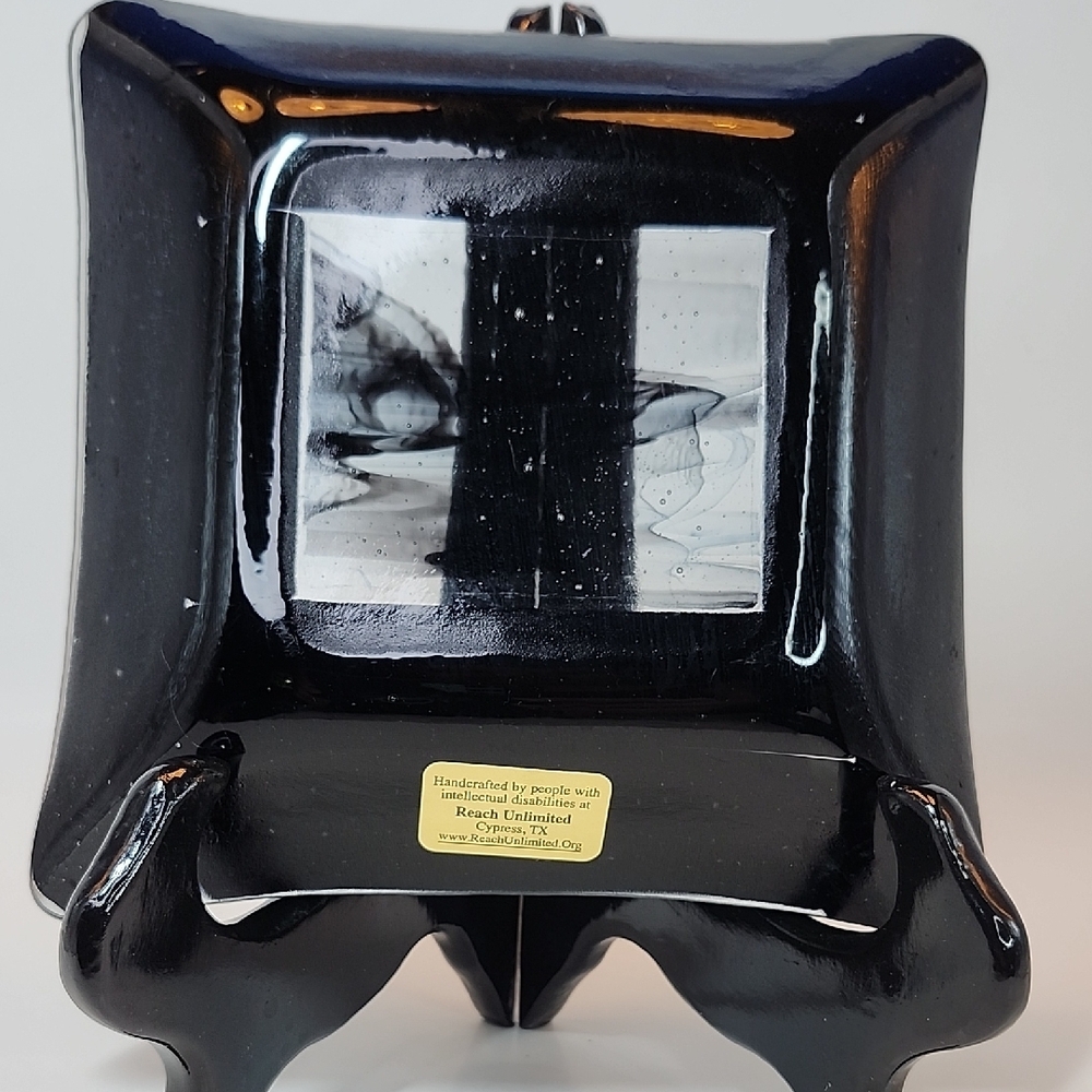 Fused Glass ART Black and Clear Decorative Glass Dish